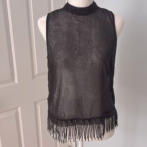 Black fringe Monteau top size M
